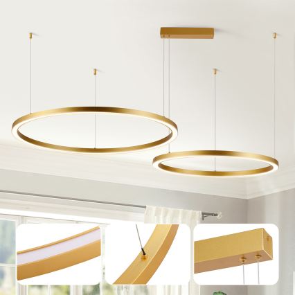 Brilagi - reguliuojama LED liustra ant laido PORTOFINO LED/98W/230V 3000-6000K auksinė + nuotolinis pultas