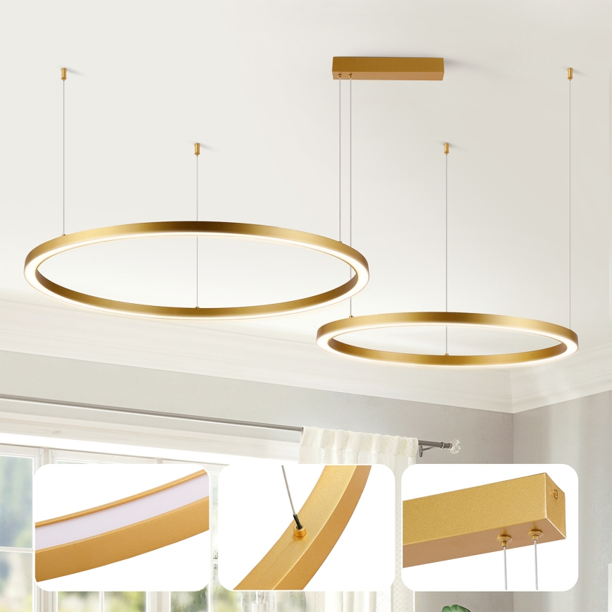 Brilagi - reguliuojama LED liustra ant laido PORTOFINO LED/98W/230V 3000-6000K auksinė + nuotolinis pultas
