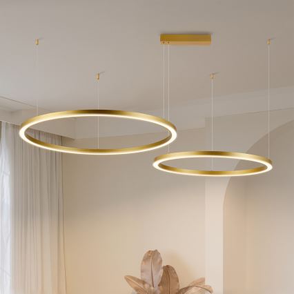 Brilagi - reguliuojama LED liustra ant laido PORTOFINO LED/98W/230V 3000-6000K auksinė + nuotolinis pultas