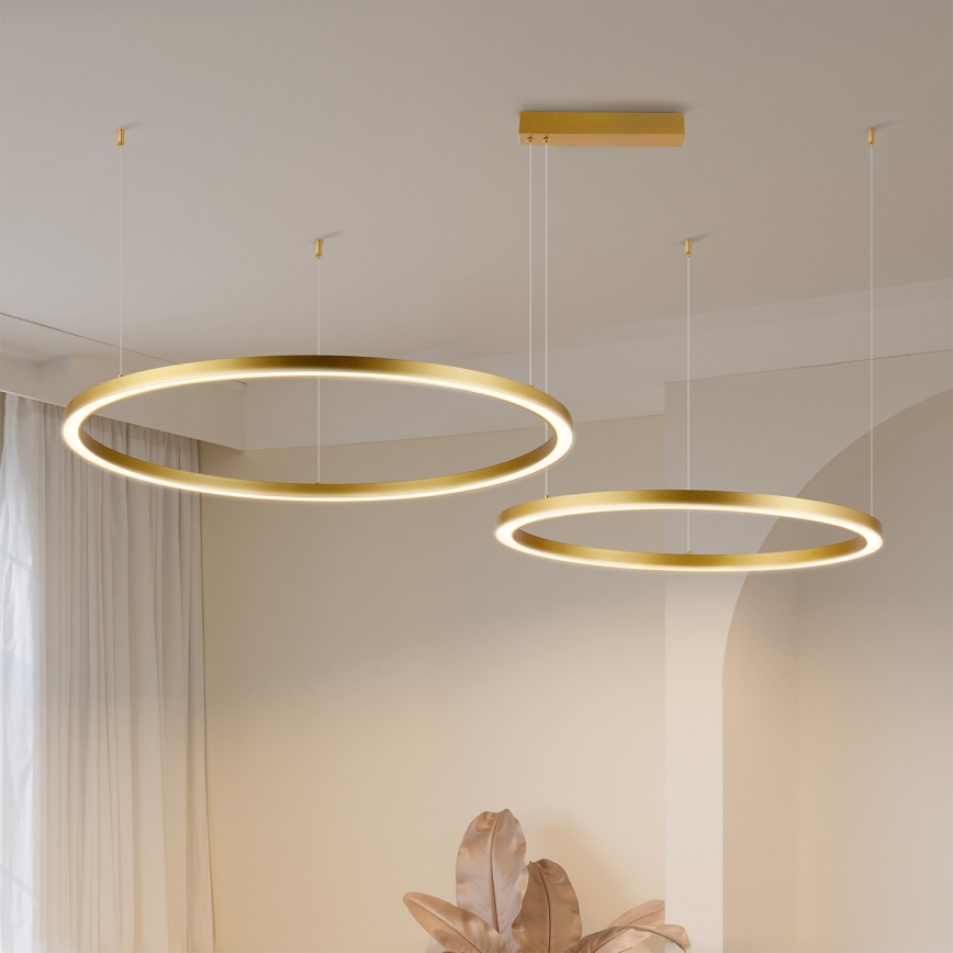 Brilagi - reguliuojama LED liustra ant laido PORTOFINO LED/98W/230V 3000-6000K auksinė + nuotolinis pultas