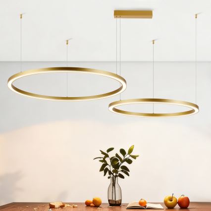 Brilagi - reguliuojama LED liustra ant laido PORTOFINO LED/98W/230V 3000-6000K auksinė + nuotolinis pultas