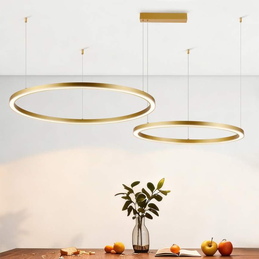 Brilagi - reguliuojama LED liustra ant laido PORTOFINO LED/98W/230V 3000-6000K auksinė + nuotolinis pultas