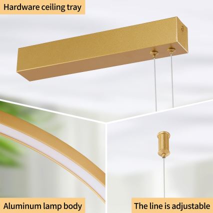 Brilagi - reguliuojama LED liustra ant laido PORTOFINO LED/98W/230V 3000-6000K auksinė + nuotolinis pultas