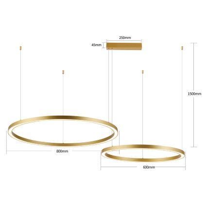 Brilagi - reguliuojama LED liustra ant laido PORTOFINO LED/98W/230V 3000-6000K auksinė + nuotolinis pultas