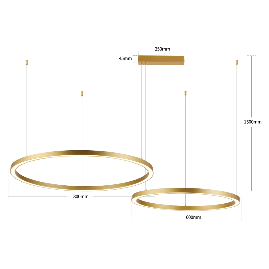 Brilagi - reguliuojama LED liustra ant laido PORTOFINO LED/98W/230V 3000-6000K auksinė + nuotolinis pultas