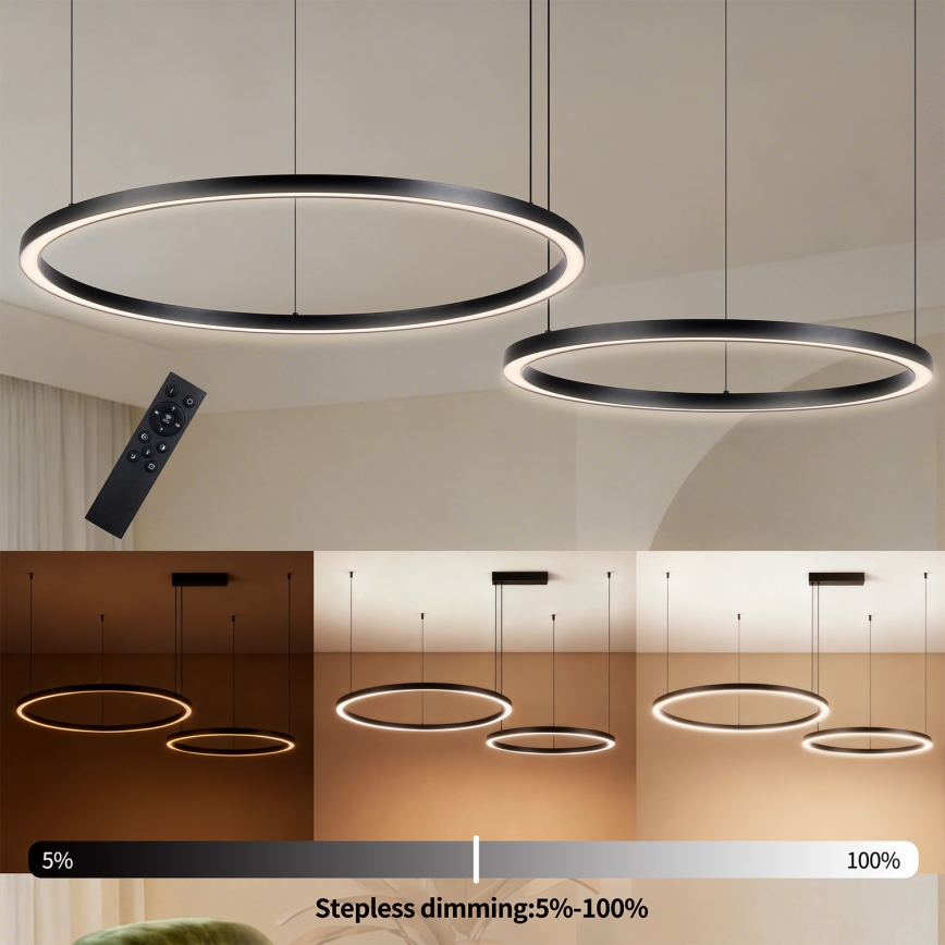 Brilagi - LED dimeriuojama liustra ant laido PORTOFINO LED/98W/230V 3000-6000K juoda + nuotolinis valdymas