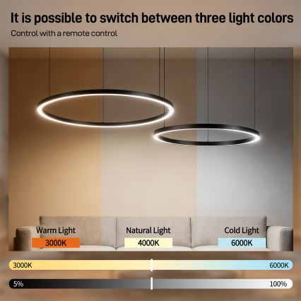 Brilagi - LED dimeriuojama liustra ant laido PORTOFINO LED/98W/230V 3000-6000K juoda + nuotolinis valdymas