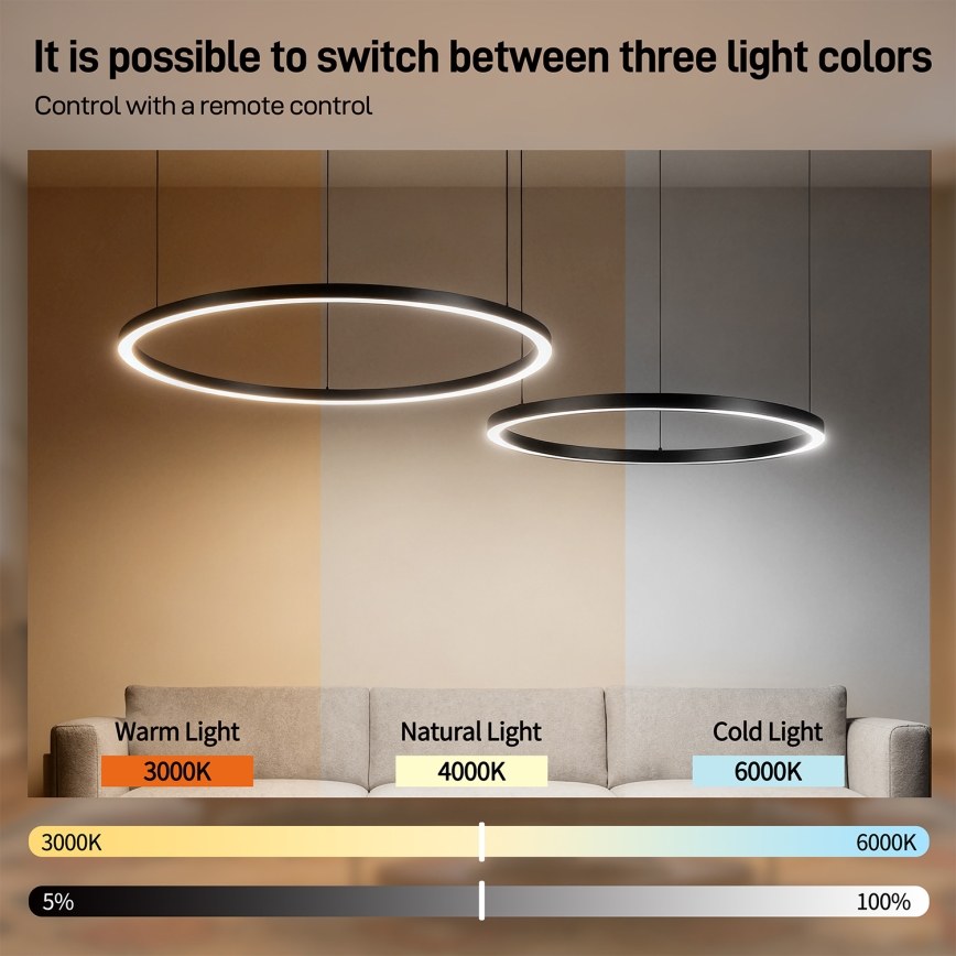 Brilagi - LED dimeriuojama liustra ant laido PORTOFINO LED/98W/230V 3000-6000K juoda + nuotolinis valdymas