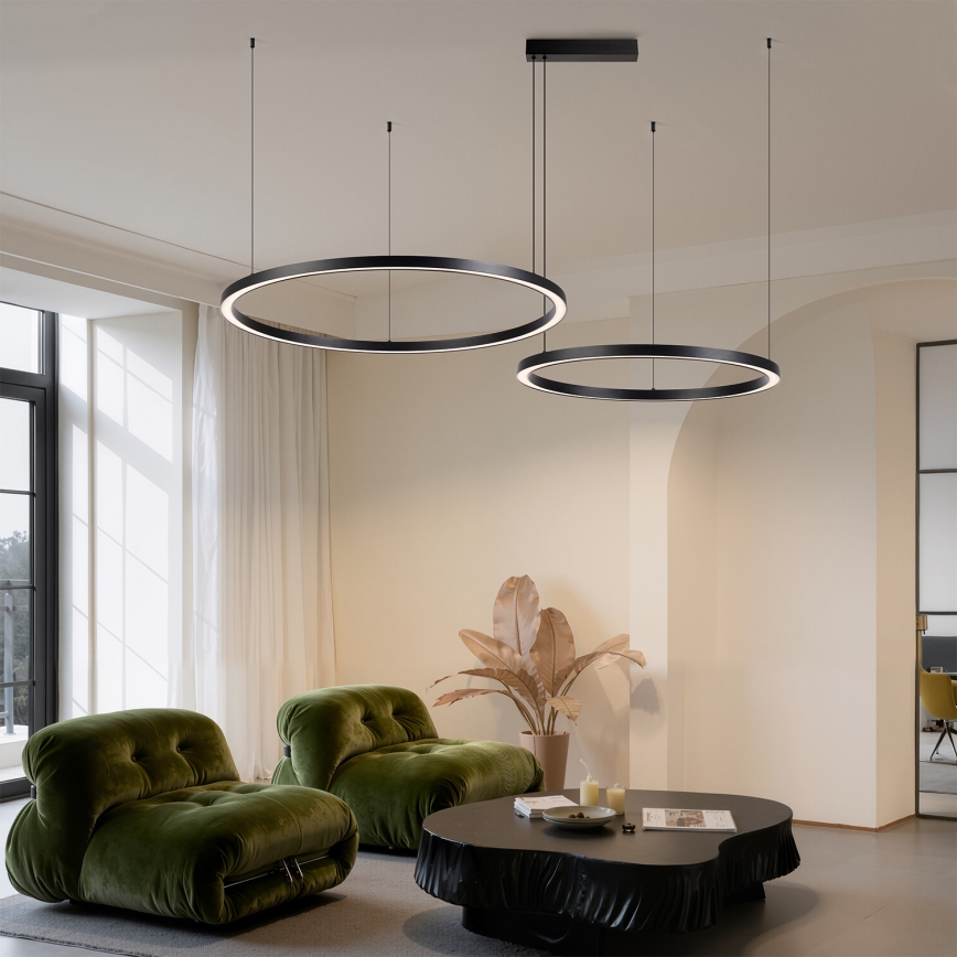 Brilagi - LED dimeriuojama liustra ant laido PORTOFINO LED/98W/230V 3000-6000K juoda + nuotolinis valdymas