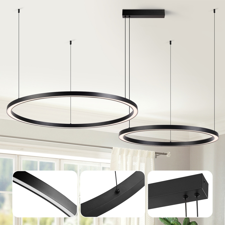 Brilagi - LED dimeriuojama liustra ant laido PORTOFINO LED/98W/230V 3000-6000K juoda + nuotolinis valdymas
