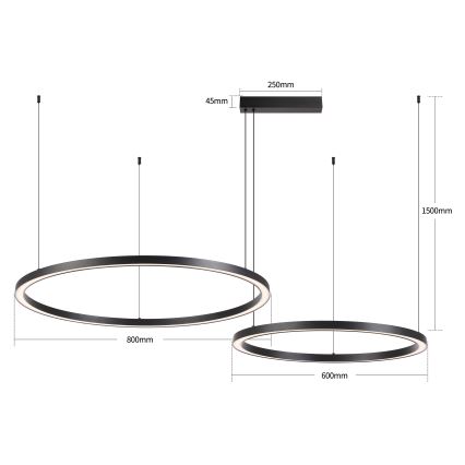 Brilagi - LED dimeriuojama liustra ant laido PORTOFINO LED/98W/230V 3000-6000K juoda + nuotolinis valdymas