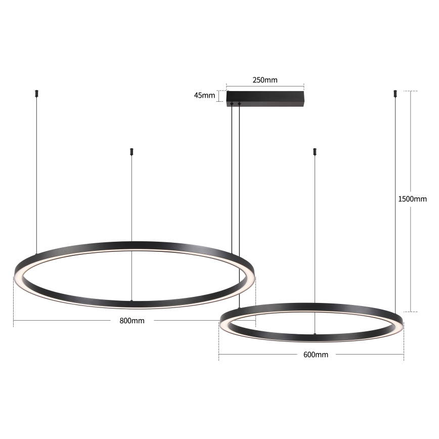 Brilagi - LED dimeriuojama liustra ant laido PORTOFINO LED/98W/230V 3000-6000K juoda + nuotolinis valdymas