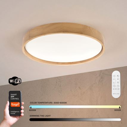 Brilagi - LED reguliuojamas lubinis šviestuvas MANAROLA SMART LED/36W/230V 3000-6000K Wi-Fi Tuya Beacon skersmuo 51 cm ąžuolas + su nuotolinio valdymo pulteliu