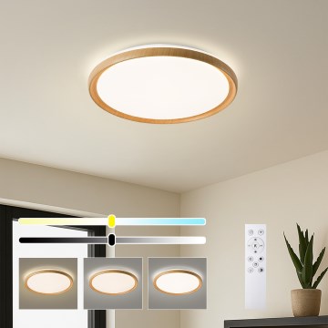Brilagi - dimeriuojamas LED lubinis šviestuvas RIVO LED/72W/230V 3000-6000K su medžio dekoru, skersmuo 50 cm + nuotolinis valdymas