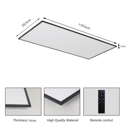 BRILAGI - LED dimeriuojamas lubinis šviestuvas SLIMFRAME LED/80W/230V 120x60 cm 3000-6000K juodas + su nuotoliniu pulteliu