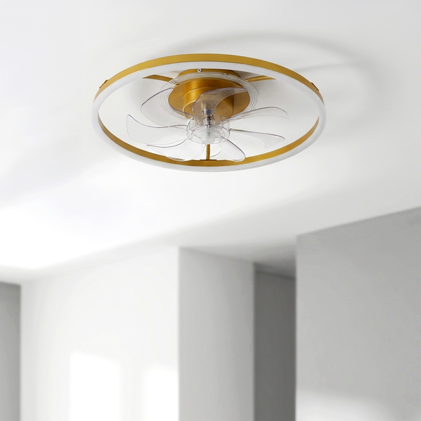 Brilagi - reguliuojamas LED lubinis ventiliatorius 66 W/230 V 3000-6500 K skersmuo 55 cm baltas/auksinis + nuotolinis valdymas