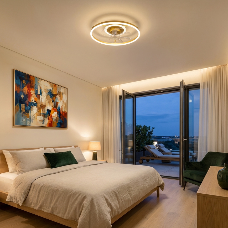 Brilagi - reguliuojamas LED lubinis ventiliatorius 66 W/230 V 3000-6500 K skersmuo 55 cm baltas/auksinis + nuotolinis valdymas