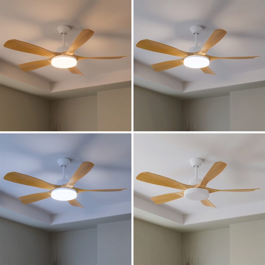 Brilagi - reguliuojamas LED lubų ventiliatorius LED/34W/230V 3000-6500K Ø132 cm balta/ruda + nuotolinis valdymas