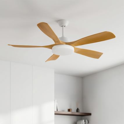 Brilagi - reguliuojamas LED lubų ventiliatorius LED/34W/230V 3000-6500K Ø132 cm balta/ruda + nuotolinis valdymas