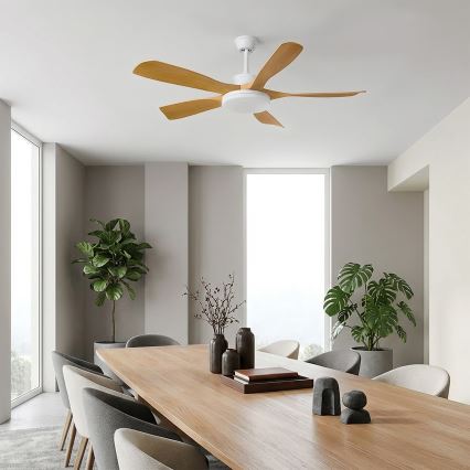 Brilagi - reguliuojamas LED lubų ventiliatorius LED/34W/230V 3000-6500K Ø132 cm balta/ruda + nuotolinis valdymas