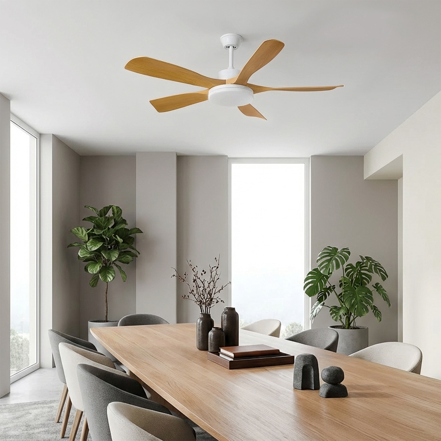 Brilagi - reguliuojamas LED lubų ventiliatorius LED/34W/230V 3000-6500K Ø132 cm balta/ruda + nuotolinis valdymas