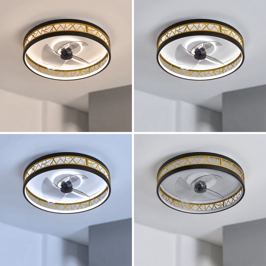Brilagi - Reguliuojamas LED lubinis ventiliatorius LED/34W/230V 3000-6500K skers. 50 cm juodas/auksinis + nuotolinis pultas