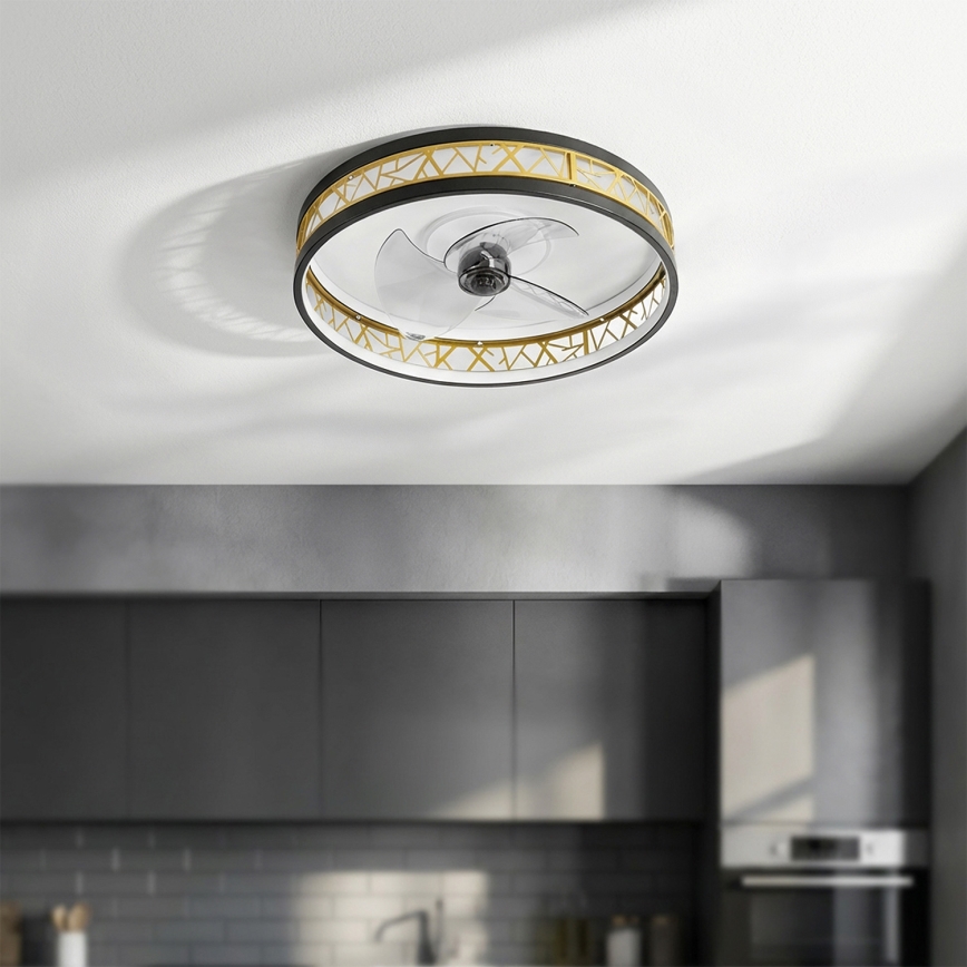 Brilagi - Reguliuojamas LED lubinis ventiliatorius LED/34W/230V 3000-6500K skers. 50 cm juodas/auksinis + nuotolinis pultas