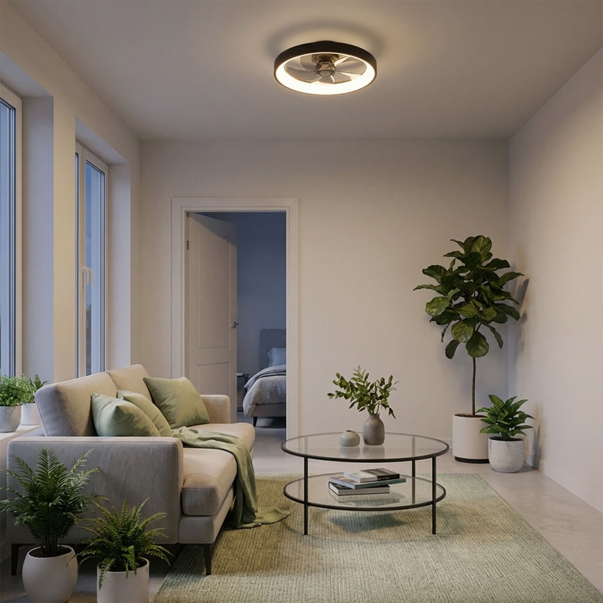 Brilagi - lubinis ventiliatorius su reguliuojamu LED apšvietimu LED/34W/230V 3000-6500K, skersmuo 50 cm, juodas + nuotolinis valdymas