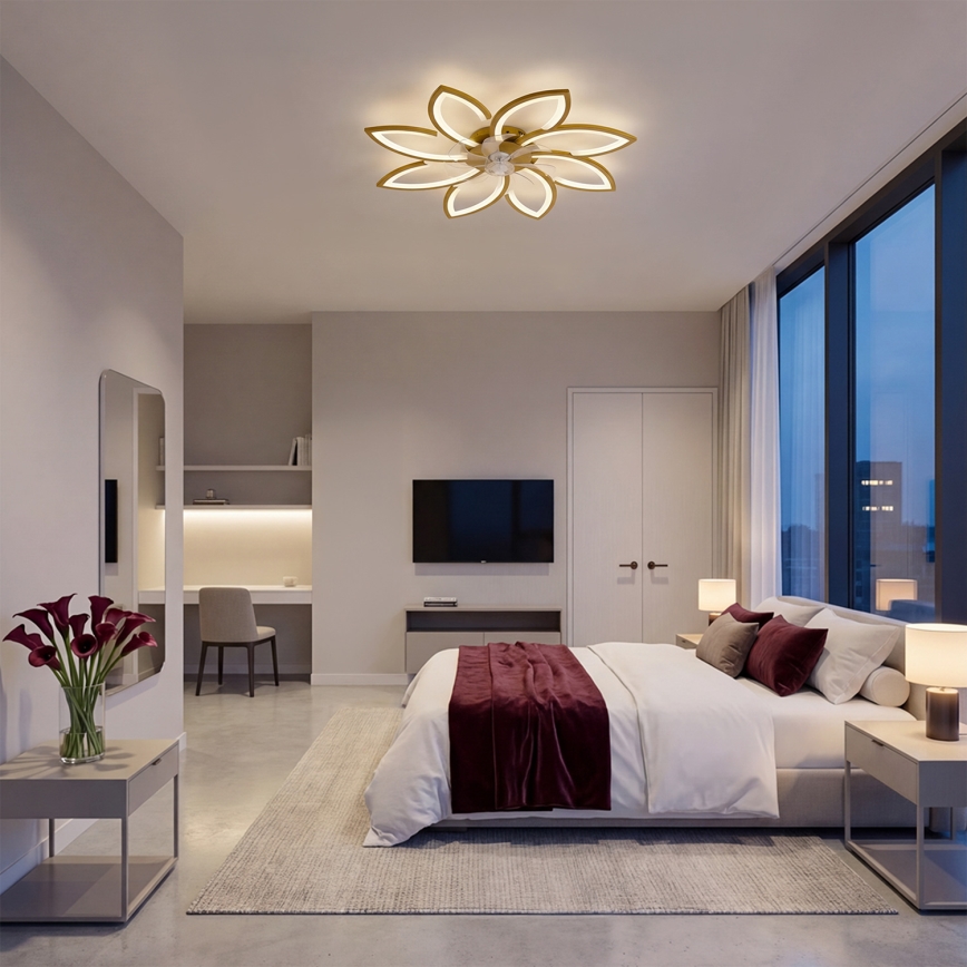 Brilagi - Reguliuojamas LED lubinis ventiliatorius LED/43W/230V 3000-6500K skersmuo 90 cm auksinis + nuotolinis valdymas