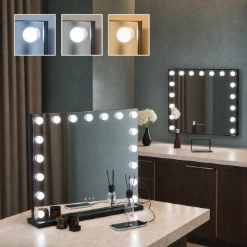 BRILAGI - Dimeriuojamas LED makiažo veidrodis HOLLYWOOD LED/15W/230V CCT + 2x USB 60x50 cm juoda