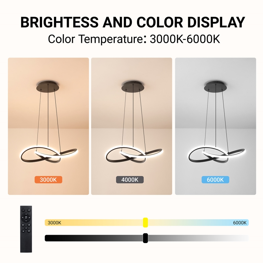 BRILAGI - Dimeriuojamas pakabinamas LED šviestuvas su laidu INFINITY LED/55W/230V 3000-6000K 50x50 cm juodas + nuotolinis valdymas