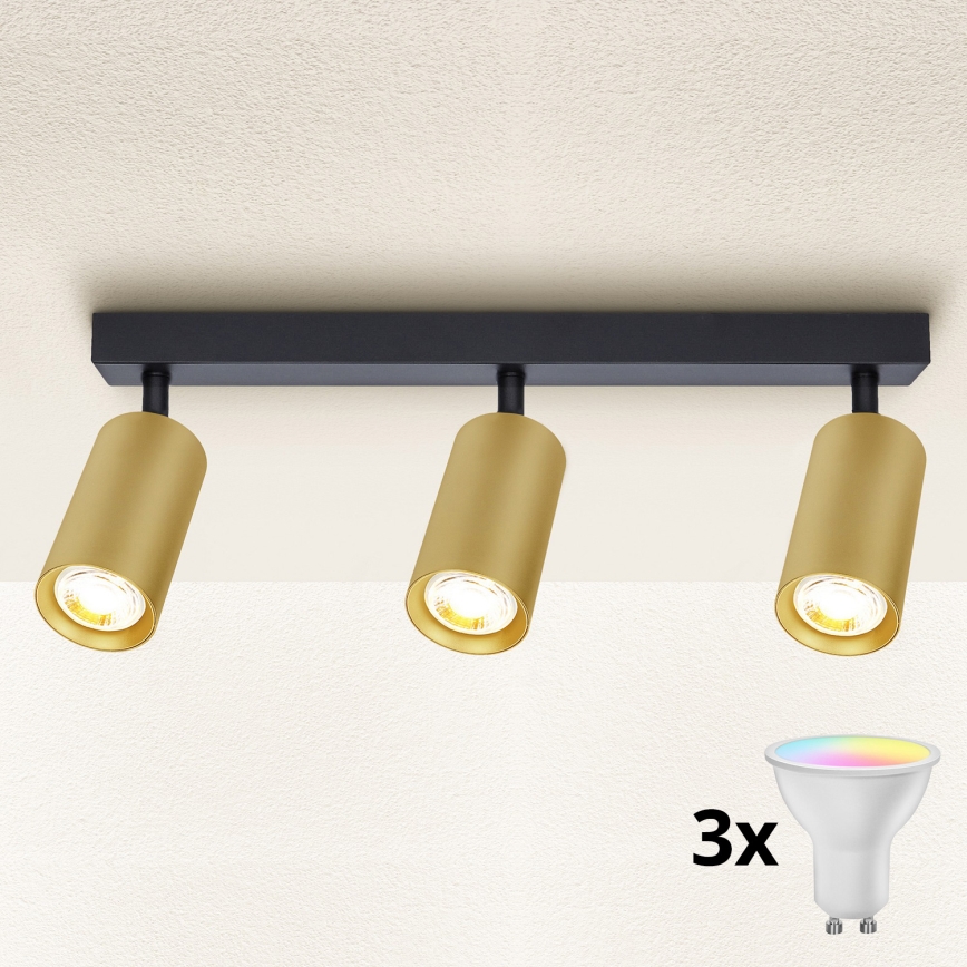 Brilagi - Dimeriuojamas LED RGBW taškinis šviestuvas SELE GOLDEN 3xGU10/6,5W/230V 2700-6500K juoda/auksinė