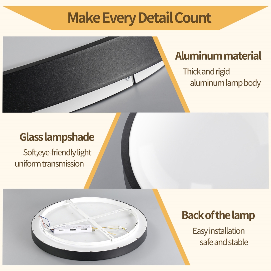 Brilagi - pritemdomas LED lubinis šviestuvas GLASS POOL DOUBLE LED/60W/230V 3000-6000K 50 cm juodas + nuotolinis pultas