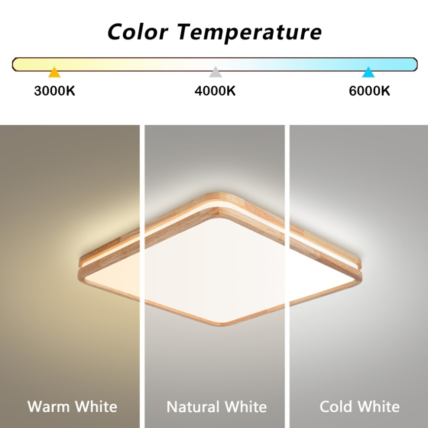 BRILAGI - Dimeriuojamas LED lubinis šviestuvas MOLINA SQUARE LED/80W/230V 3000-6000K ąžuolas 60x60 cm + nuotolinis valdymas
