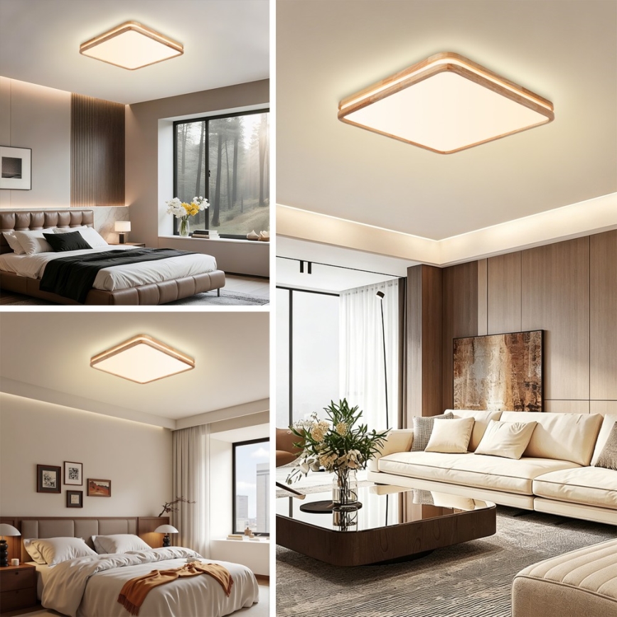 BRILAGI - Dimeriuojamas LED lubinis šviestuvas MOLINA SQUARE LED/80W/230V 3000-6000K ąžuolas 60x60 cm + nuotolinis valdymas