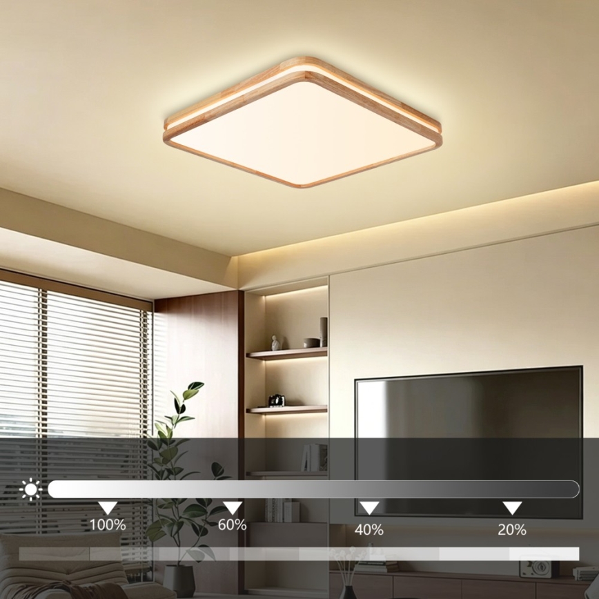 BRILAGI - Dimeriuojamas LED lubinis šviestuvas MOLINA SQUARE LED/80W/230V 3000-6000K ąžuolas 60x60 cm + nuotolinis valdymas