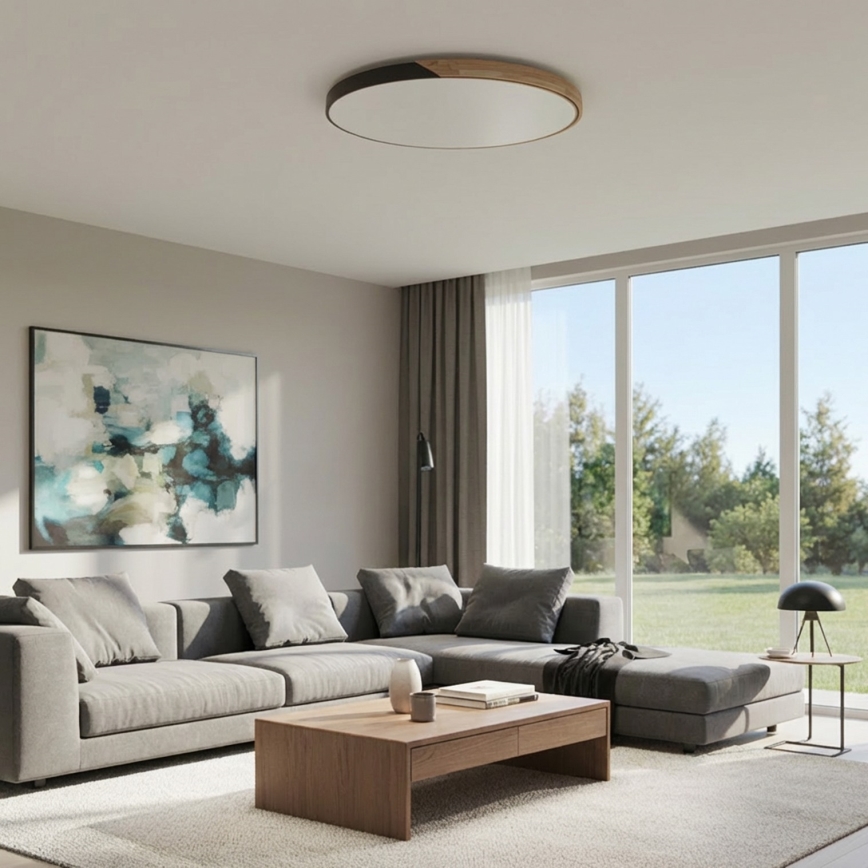 Brilagi - Reguliuojamas LED lubinis šviestuvas PILANA LED/72W/230V 3000-6500K ąžuolas/juoda skersmuo 80 cm + nuotolinio valdymo pultas