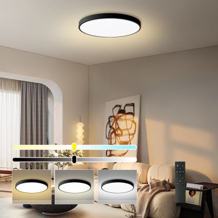 Brilagi - dimeriuojamas LED lubinis šviestuvas POOL SMART, 180 W, 230 V, 3000–6000 K, Ø 120 cm, Wi‑Fi Tuya, juodas, su nuotoliniu pultu