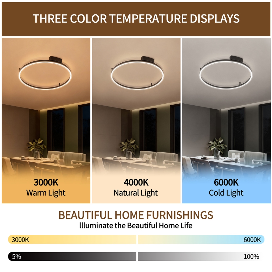 Brilagi - dimeriuojamas LED lubinis šviestuvas PORTOFINO LED/60W/230V 3000-6000K skersmuo 80 cm juoda + su nuotoliniu pulteliu