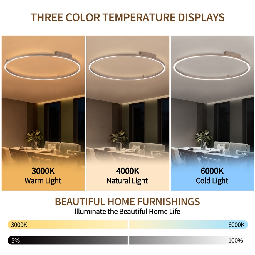 Brilagi - reguliuojamas LED lubinis šviestuvas PORTOFINO LED/85W/230V 3000-6000K skersmuo 120 cm smėlio spalvos + nuotolinio valdymo pultas