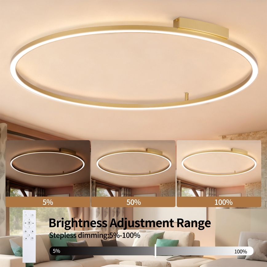 Brilagi - dimeriu reguliuojamas LED lubų šviestuvas PORTOFINO LED/85W/230V 3000-6000K skersmuo 120 cm auksinis + su nuotoliniu valdymu