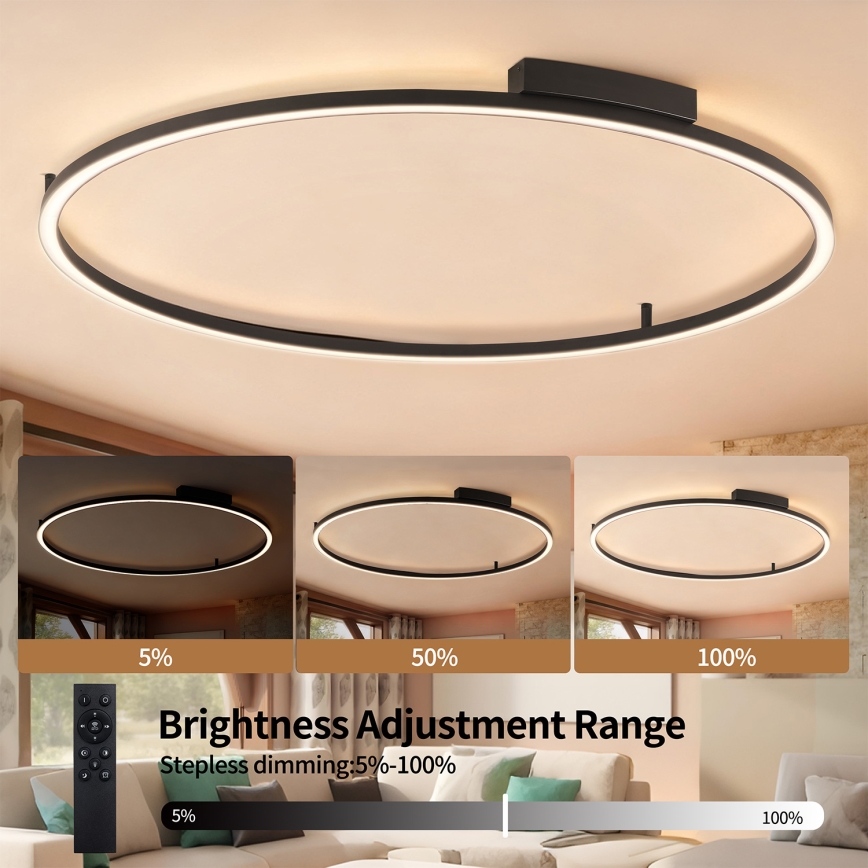 Brilagi - reguliuojamas LED lubų šviestuvas PORTOFINO LED/85W/230V 3000-6000K, skersmuo 120 cm, juodas + nuotolinis valdymas