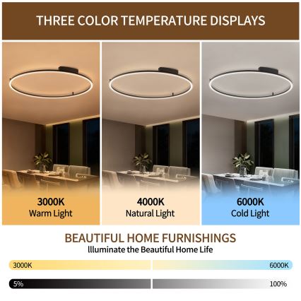Brilagi - reguliuojamas LED lubų šviestuvas PORTOFINO LED/85W/230V 3000-6000K, skersmuo 120 cm, juodas + nuotolinis valdymas