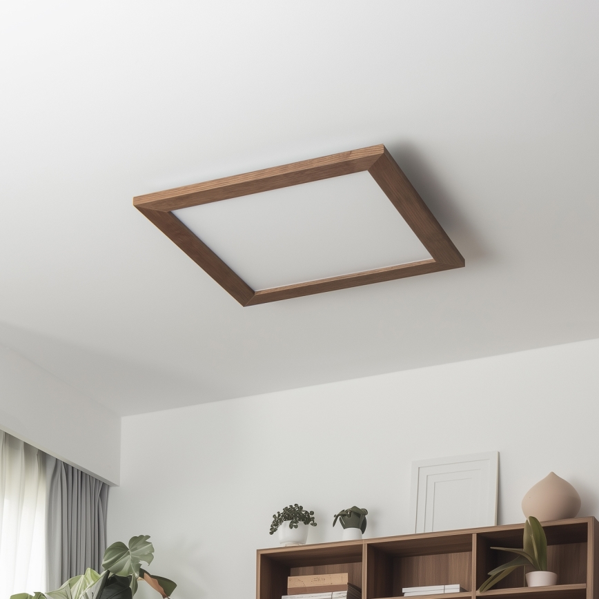 Brilagi - Dimeriuojamas LED lubinis šviestuvas SLIMFRAME WOOD LED/36W/230V 49,5x49,5 cm 3000-6000K tamsiai ruda + nuotolinio valdymo pultas