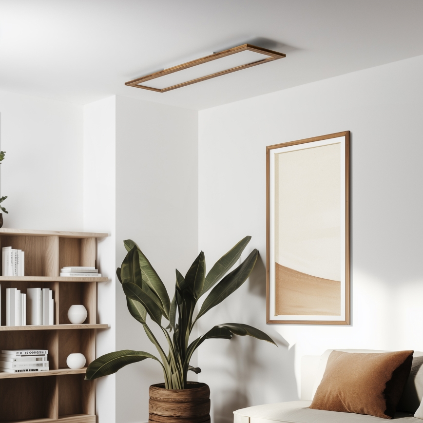 BRILAGI - LED dimeriuojamas lubinis šviestuvas SLIMFRAME WOOD LED/58W/230V 124x33,7 cm 3000-6000K ruda + nuotolinis valdymas