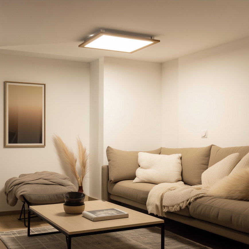 Brilagi - dimeriuojamas lubinis LED šviestuvas SLIMFRAME WOOD LED/58W/230V 64x64 cm 3000-6000K rudas + nuotolinis valdymas