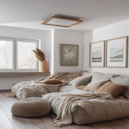 Brilagi - dimeriuojamas lubinis LED šviestuvas SLIMFRAME WOOD LED/58W/230V 64x64 cm 3000-6000K rudas + nuotolinis valdymas