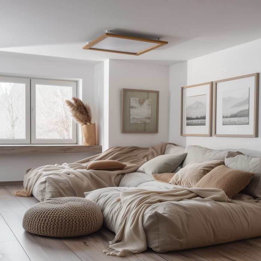 Brilagi - dimeriuojamas lubinis LED šviestuvas SLIMFRAME WOOD LED/58W/230V 64x64 cm 3000-6000K rudas + nuotolinis valdymas