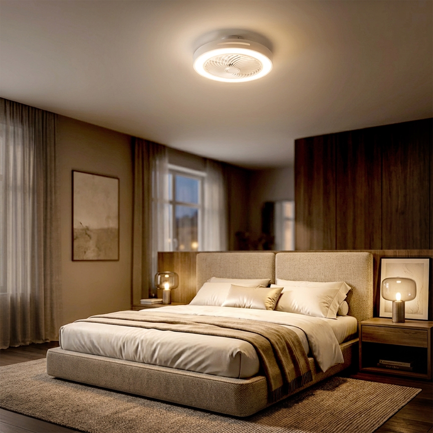 Brilagi - Dimeriuojamas LED lubinis šviestuvas su ventiliatoriumi, LED 38 W, 230 V, 3000–6500 K, Ø 46 cm, balta, su nuotoliniu valdymu