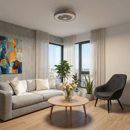 Brilagi - LED dimeriuojamas lubų šviestuvas su ventiliatoriumi LED/38W/230V 3000-6500K, skersmuo 50 cm, pilka/ąžuolas + nuotolinis valdymas